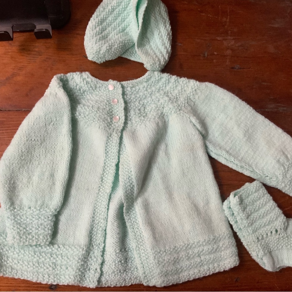 Kids Mint Green Knit Jacket Set
